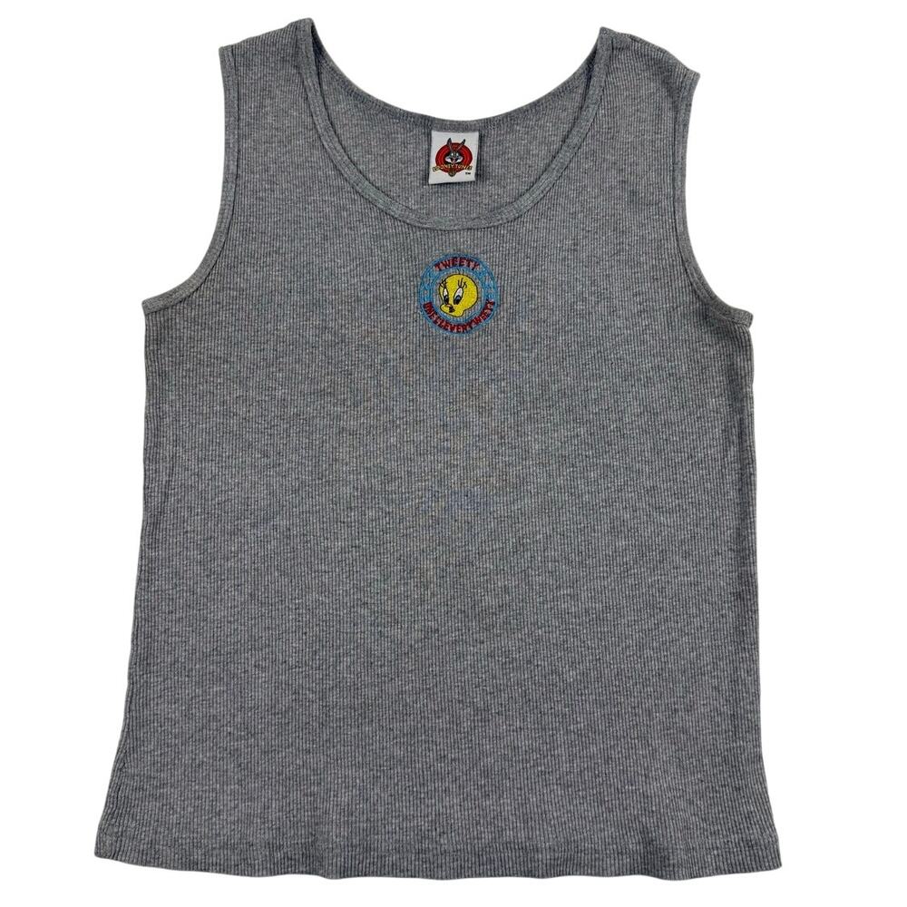 Y2K Tweety Bird Warner Bros Looney Tunes Vintage Grey Ribbed Tank Size Small